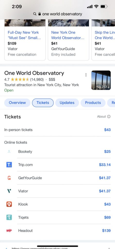 Mobiel zoekresultaat voor ‘One World Observatory’