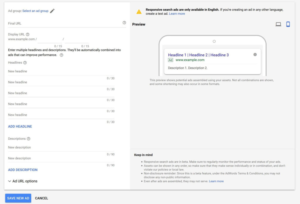 Responsive Search Ads Responsive search ads voorbeeld
