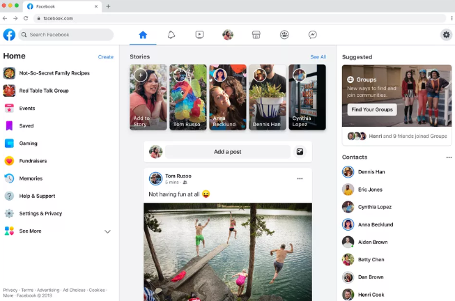 Nieuwe desktop interface van Facebook