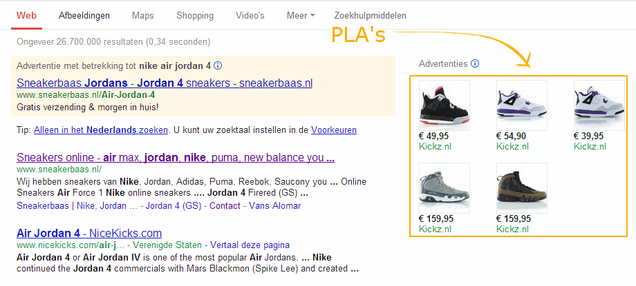 Voorbeeld Google Shopping PLA's voorbeeld google shopping pla